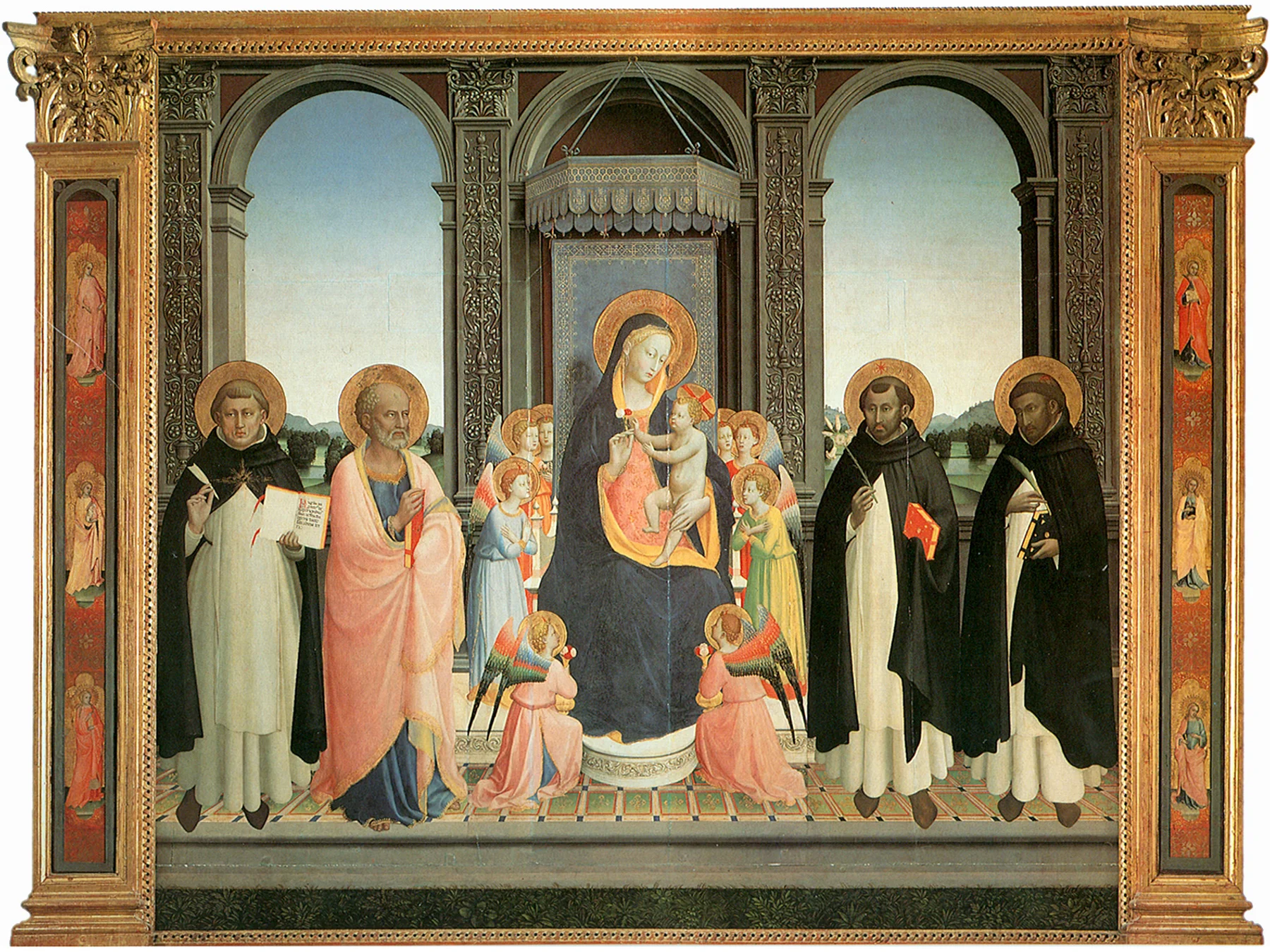 Madonna and Child Enthroned with Saints Thomas Aquinas, Barnabas, Dominic and Peter Martyr — Fra Angelico (Giovanni da Fiesole)