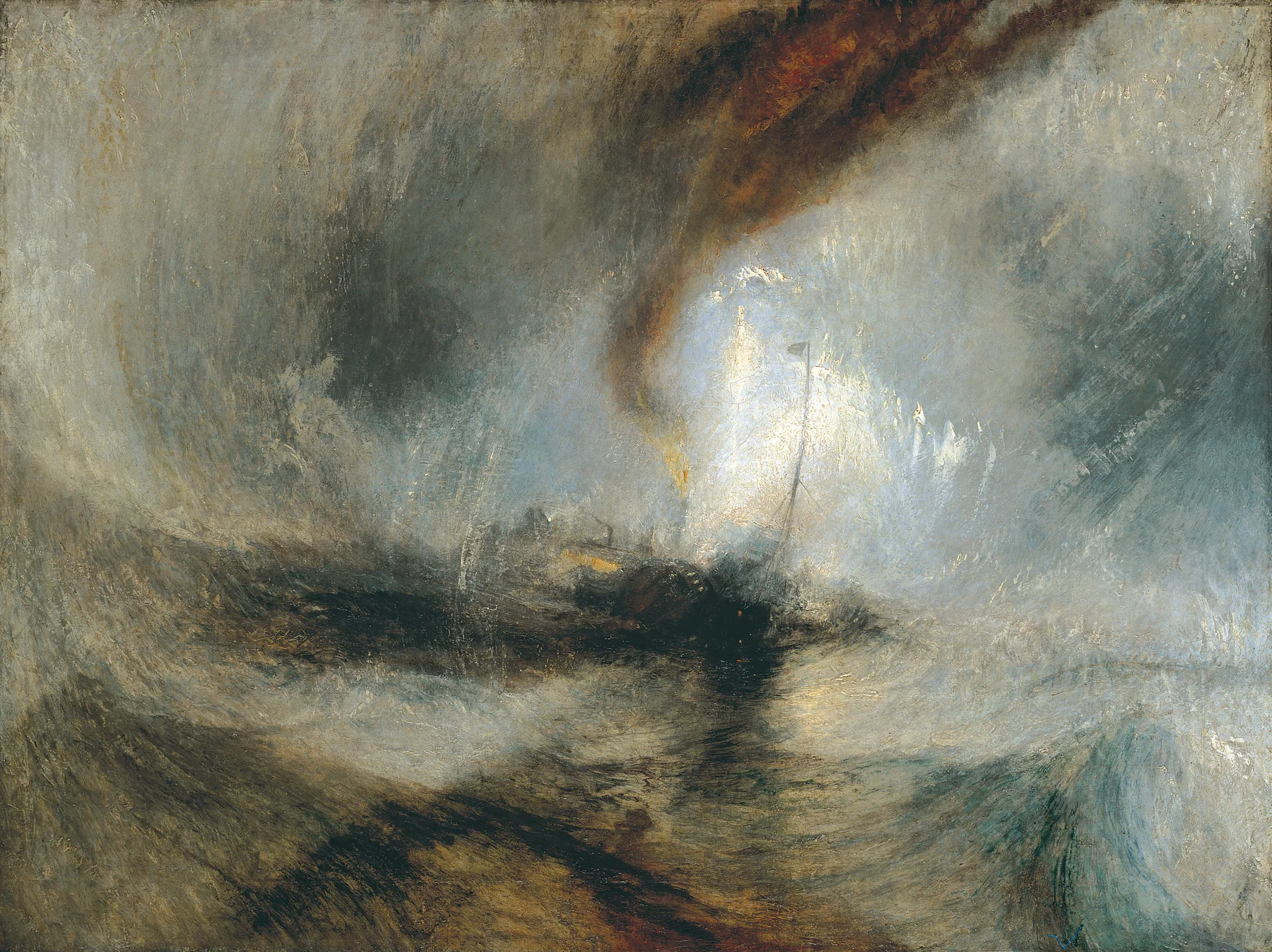 Hóvihar – Gőzhajó egy kikötő bejáratánál — J. M. W. Turner
