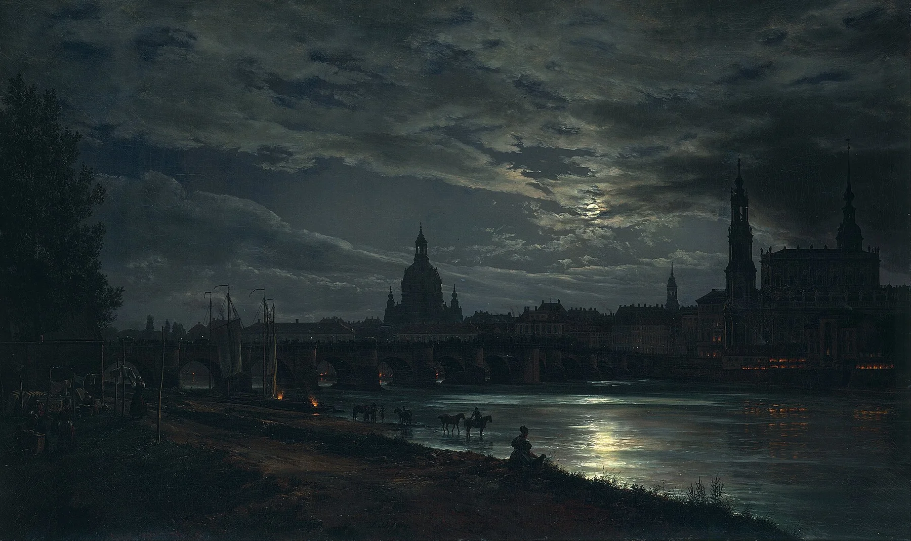View of Dresden by Moonlight — Johan Christian Dahl