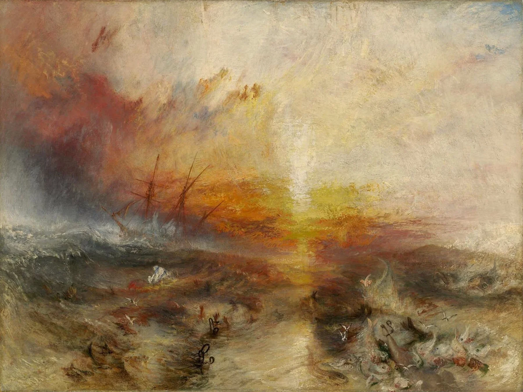 El barco de esclavos (Negreros arrojando por la borda a muertos y moribundos) — J. M. W. Turner