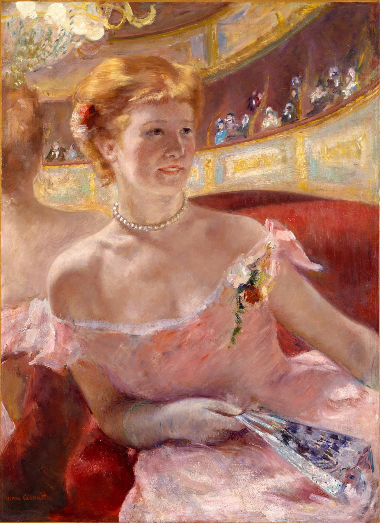 Woman with a Pearl Necklace in a Loge — Mary Cassatt