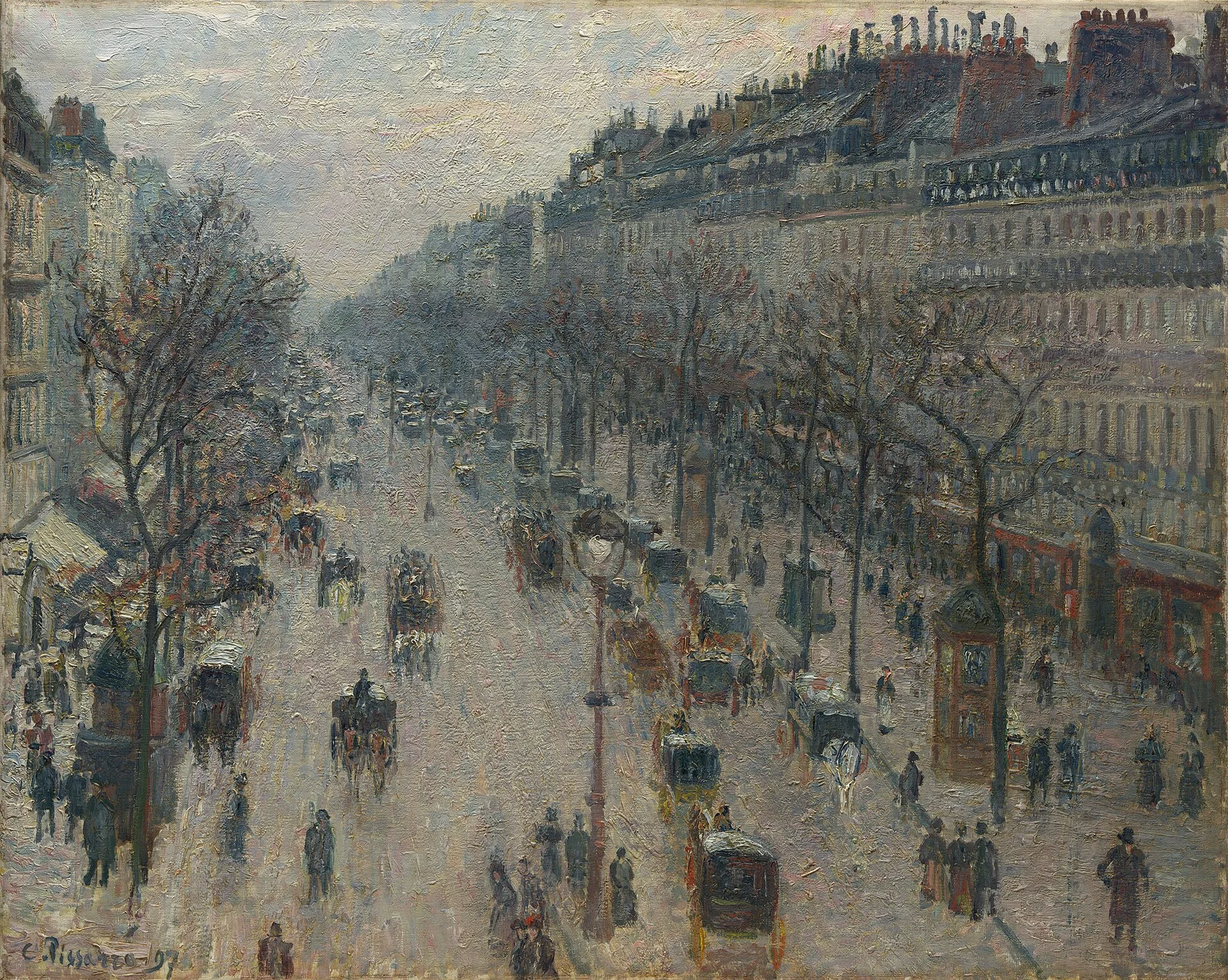 A Montmartre körút egy téli reggelen — Camille Pissarro