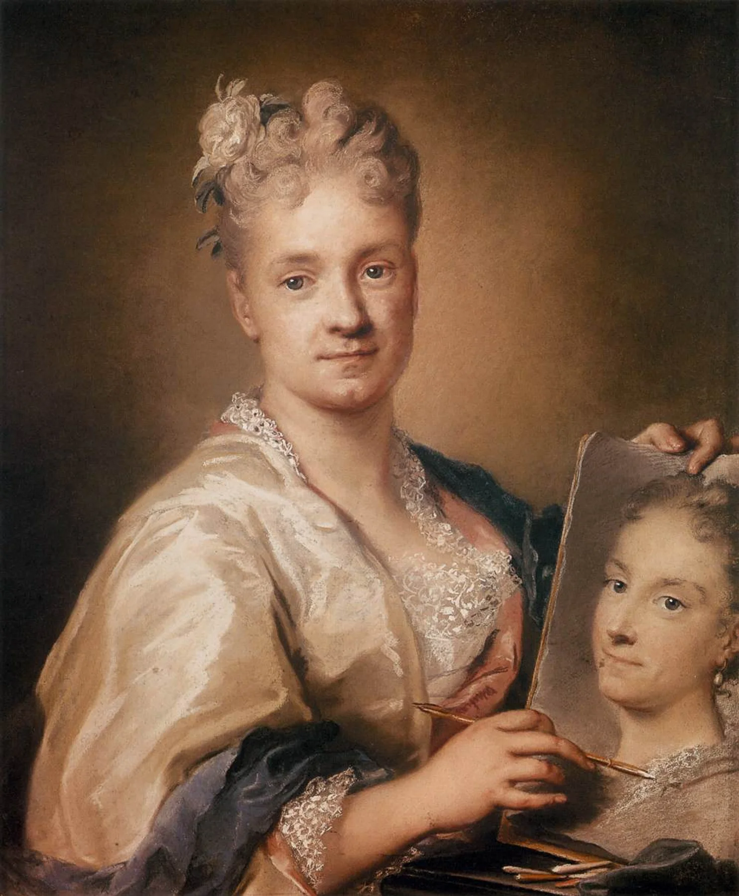 Self-Portrait Holding a Portrait of Her Sister — Rosalba Carriera